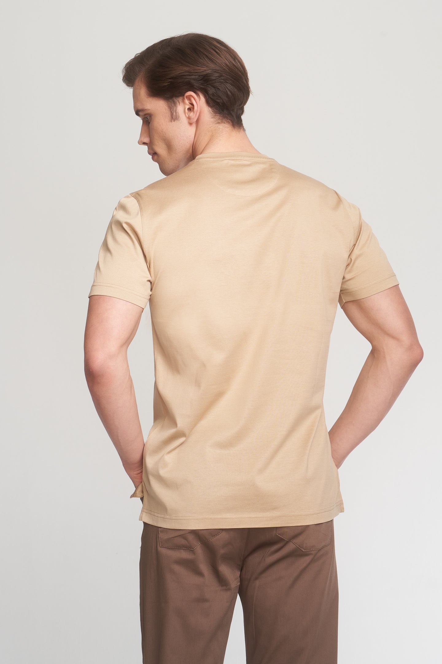 Beige Mercerized Cotton Graphic T-Shirt